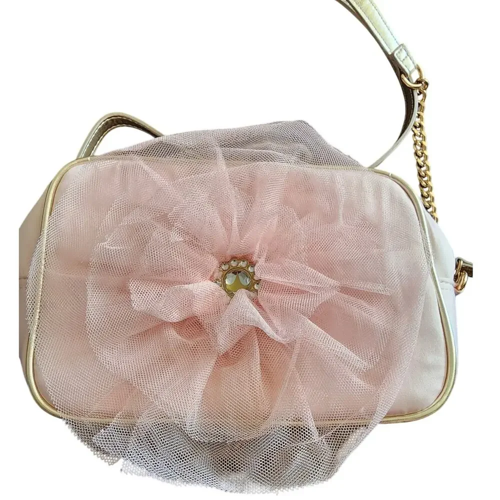 Disney Parks Light Pink Crossbody Tule Flower Gem Purse Bag